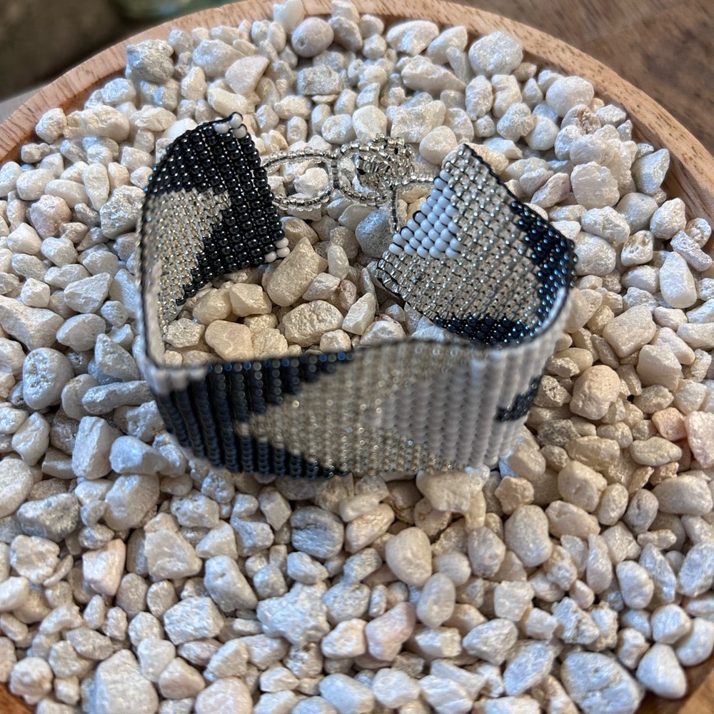 Beaded Navy, Silver and White Bracelet